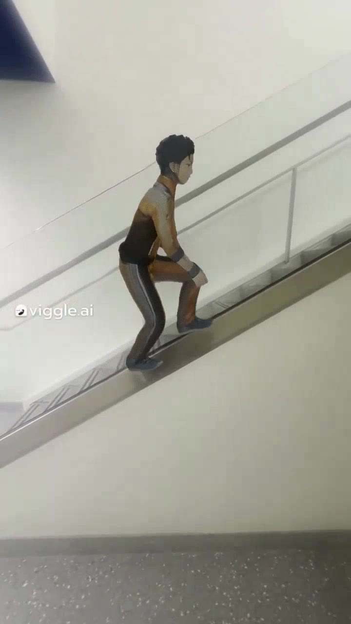Animated character climbing a staircase