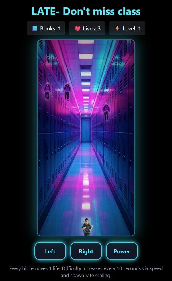 LATE game showing a neon school hallway
